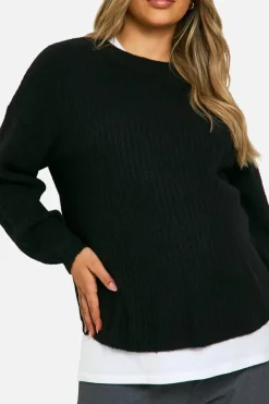 Jumpers*boohoo Maternity Soft Rib Knit Balloon Sleeve Jumper black