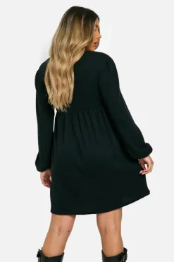 Smock Dresses*boohoo Maternity Soft Rib Tie Front Smock Dress black