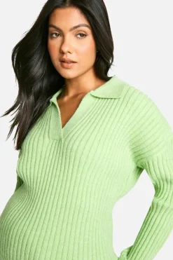 Jumpers|Up To 80% Off Winter Warmers*boohoo Maternity Soft Wide Rib Knit Collared Jumper green
