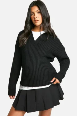 Jumpers*boohoo Maternity Soft Wide Rib Knit Collared Jumper black