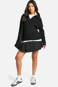 Jumpers*boohoo Maternity Soft Wide Rib Knit Collared Jumper black