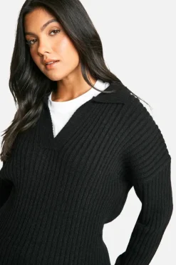 Jumpers*boohoo Maternity Soft Wide Rib Knit Collared Jumper black