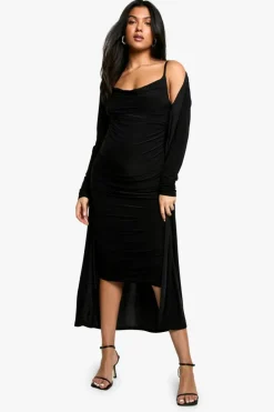 Bodycon Dresses*boohoo Maternity Strappy Cowl Neck Dress And Duster Coat black
