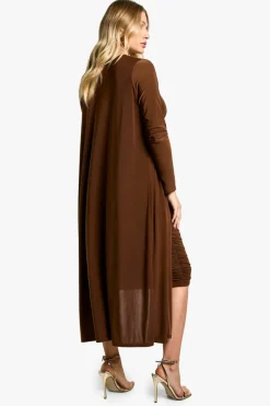 Bodycon Dresses*boohoo Maternity Strappy Cowl Neck Dress And Duster Coat chocolate