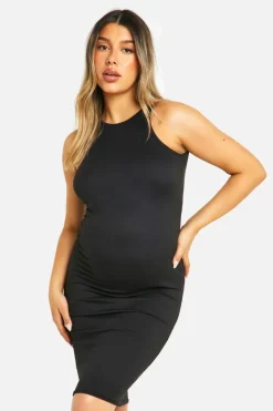 Midi Dresses*boohoo Maternity Super Soft Racer Neck Midi Dress black
