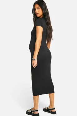 Bodycon Dresses*boohoo Maternity Super Soft Short Sleeve Midaxi Dress black