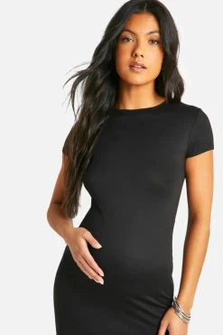 Bodycon Dresses*boohoo Maternity Super Soft Short Sleeve Midaxi Dress black