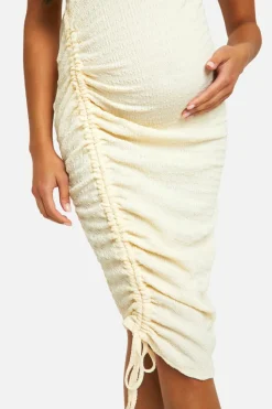 Midi Dresses*boohoo Maternity Textured Short Sleeve Ruched Midi Dress cream