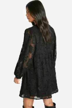 Smock Dresses*boohoo Maternity Tie Front Burn Out Long Sleeve Smock Dress black