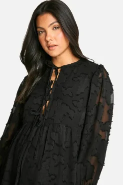Smock Dresses*boohoo Maternity Tie Front Burn Out Long Sleeve Smock Dress black