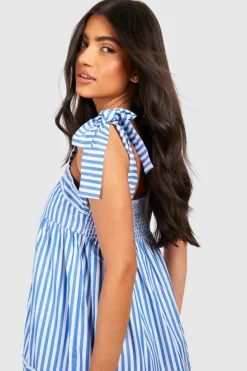Smock Dresses*boohoo Maternity Tie Shoulder Woven Stripe Maxi Dress blue