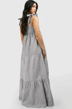 Smock Dresses*boohoo Maternity Tie Shoulder Woven Stripe Maxi Dress stone