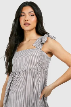Smock Dresses*boohoo Maternity Tie Shoulder Woven Stripe Maxi Dress stone