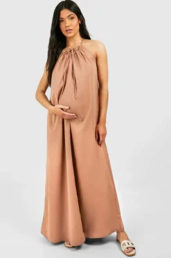 Smock Dresses*boohoo Maternity Trapeze Midaxi Dress brown