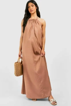 Smock Dresses*boohoo Maternity Trapeze Midaxi Dress brown