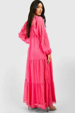 Smock Dresses*boohoo Maternity V Neck Tiered Dobby Maxi Dress pink