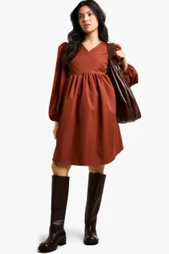 Smock Dresses|Wrap Dresses*boohoo Maternity Woven Long Sleeve Wrap Smock Dress rust