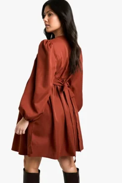 Smock Dresses|Wrap Dresses*boohoo Maternity Woven Long Sleeve Wrap Smock Dress rust