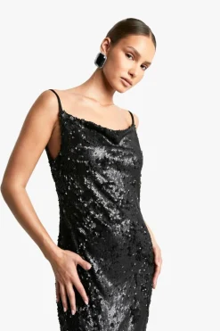 Cami Dresses|Maxi Dresses*boohoo Matte Sequin Cowl Slip Maxi Dress black