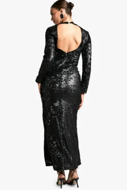 Maxi Dresses*boohoo Matte Sequin Scoop Back Column Maxi Dress black