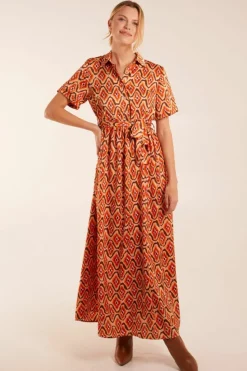 Shirt Dresses*Blue Vanilla Maxi Shirt Belt Dress Orange