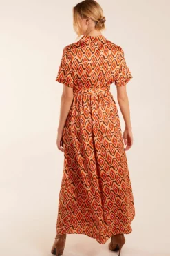 Shirt Dresses*Blue Vanilla Maxi Shirt Belt Dress Orange