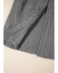 Cardigans*Azura Exchange Medium Grey Solid Textured Open Front Cardigan with Pocket Multi