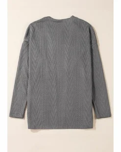 Cardigans*Azura Exchange Medium Grey Solid Textured Open Front Cardigan with Pocket Multi