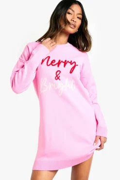 Jumper Dresses|Jumper Dresses*boohoo Merry and Bright Knitted Christmas Dress pink