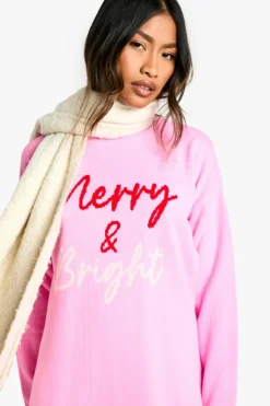 Jumper Dresses|Jumper Dresses*boohoo Merry and Bright Knitted Christmas Dress pink