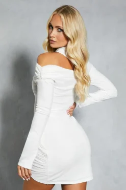 Wrap Dresses*MissPap Mesh Bardot Long Sleeve Wrap Mini Dress white
