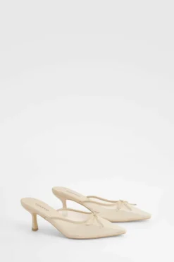 Heels*boohoo Mesh Bow Detail Court Shoes nude