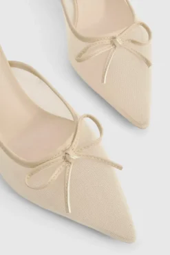 Heels*boohoo Mesh Bow Detail Court Shoes nude