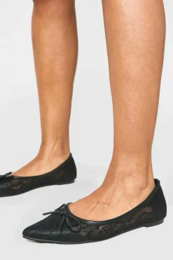 Flats*boohoo Mesh Bow Detail Pointed Flats black