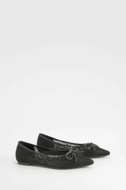 Flats*boohoo Mesh Bow Detail Pointed Flats black