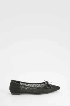 Flats*boohoo Mesh Bow Detail Pointed Flats black