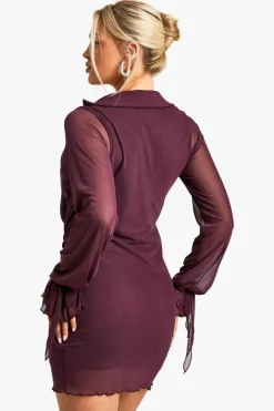 Shirt Dresses|Bodycon Dresses*boohoo Mesh Cowl Shirt Dress plum