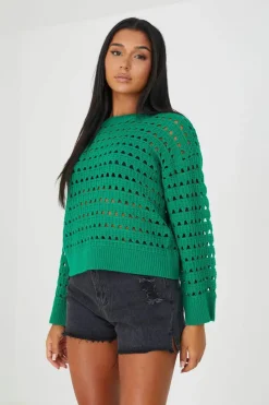 Oversized Jumpers*Brave Soul Mesh Cropped Oversized Jumper Green