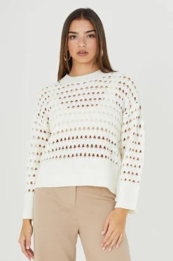 Oversized Jumpers*Brave Soul Mesh Cropped Oversized Jumper Cream
