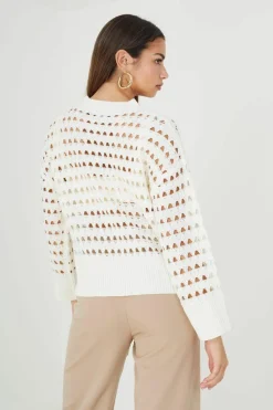 Oversized Jumpers*Brave Soul Mesh Cropped Oversized Jumper Cream