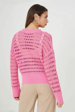 Oversized Jumpers*Brave Soul Mesh Cropped Oversized Jumper Pink