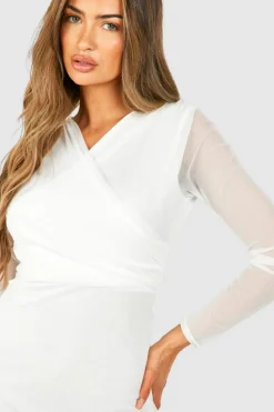 Bodycon Dresses*boohoo Mesh Cross Over Ruched Mini Dress white