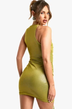 Wrap Dresses|Bodycon Dresses*boohoo Mesh Glitter Wrap Detail Mini Dress green