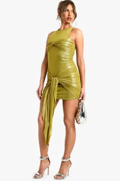 Wrap Dresses|Bodycon Dresses*boohoo Mesh Glitter Wrap Detail Mini Dress green