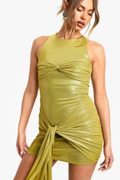 Wrap Dresses|Bodycon Dresses*boohoo Mesh Glitter Wrap Detail Mini Dress green