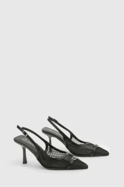 Heels*boohoo Mesh Netted Slingback Court Heels black
