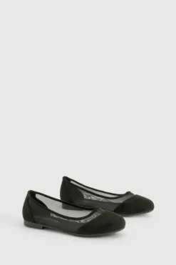Ballet Flats|Flats*boohoo Mesh Round Toe Ballet Flats black