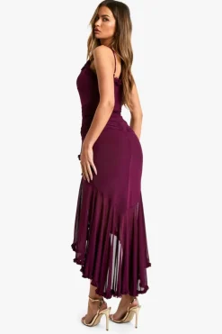 Maxi Dresses*boohoo Mesh Ruffle Maxi Dress plum
