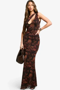 Maxi Dresses|Dresses*boohoo Mesh Print Cut Out Detail Maxi Dress snake