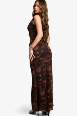 Maxi Dresses|Dresses*boohoo Mesh Print Cut Out Detail Maxi Dress snake